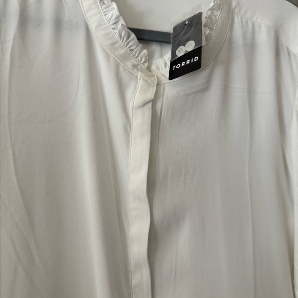 Torrid Ivory Ruffled Neck Blouse - Picture 3 of 6